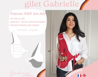 Patrón de Gabrielle Vest (tamaño A4/A0) para delantal de costura (PDF, listo para imprimir)