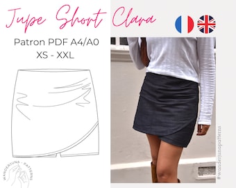 The Clara skort - PDF PATTERN A4-A0 FR & English, easy sewing pattern, Wanderjuna Patterns short tutorial