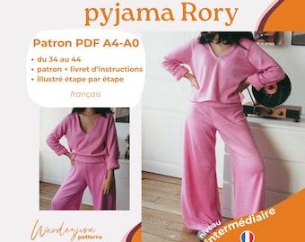 Conjunto Rory - PATRÓN PDF A4 (solo en francés) - Patrón Louge Wear, patrón de pijama fácil de coser, jersey