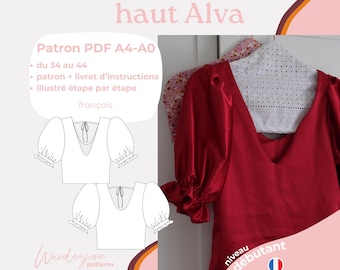 Alva top - Patrón A4/A0 Francés Inglés patrón top pdf listo para imprimir, patrón para imprimir