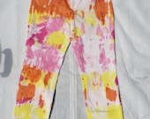Summer Time Color Burst Tie-Dye Pink, Yellow, Orange Super Soft White Jeans (Size 8)