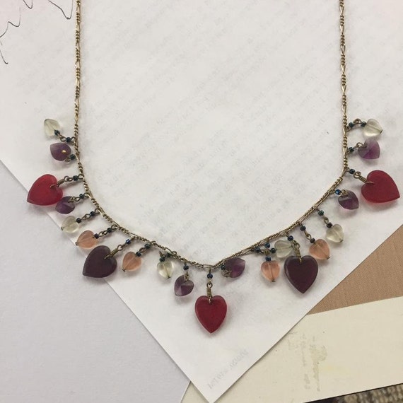 Heart Necklace - Multi-heart necklace - sea glass-
