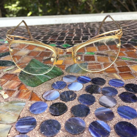 Gold 1950's cat-eye glasses - gold cat eye - gold