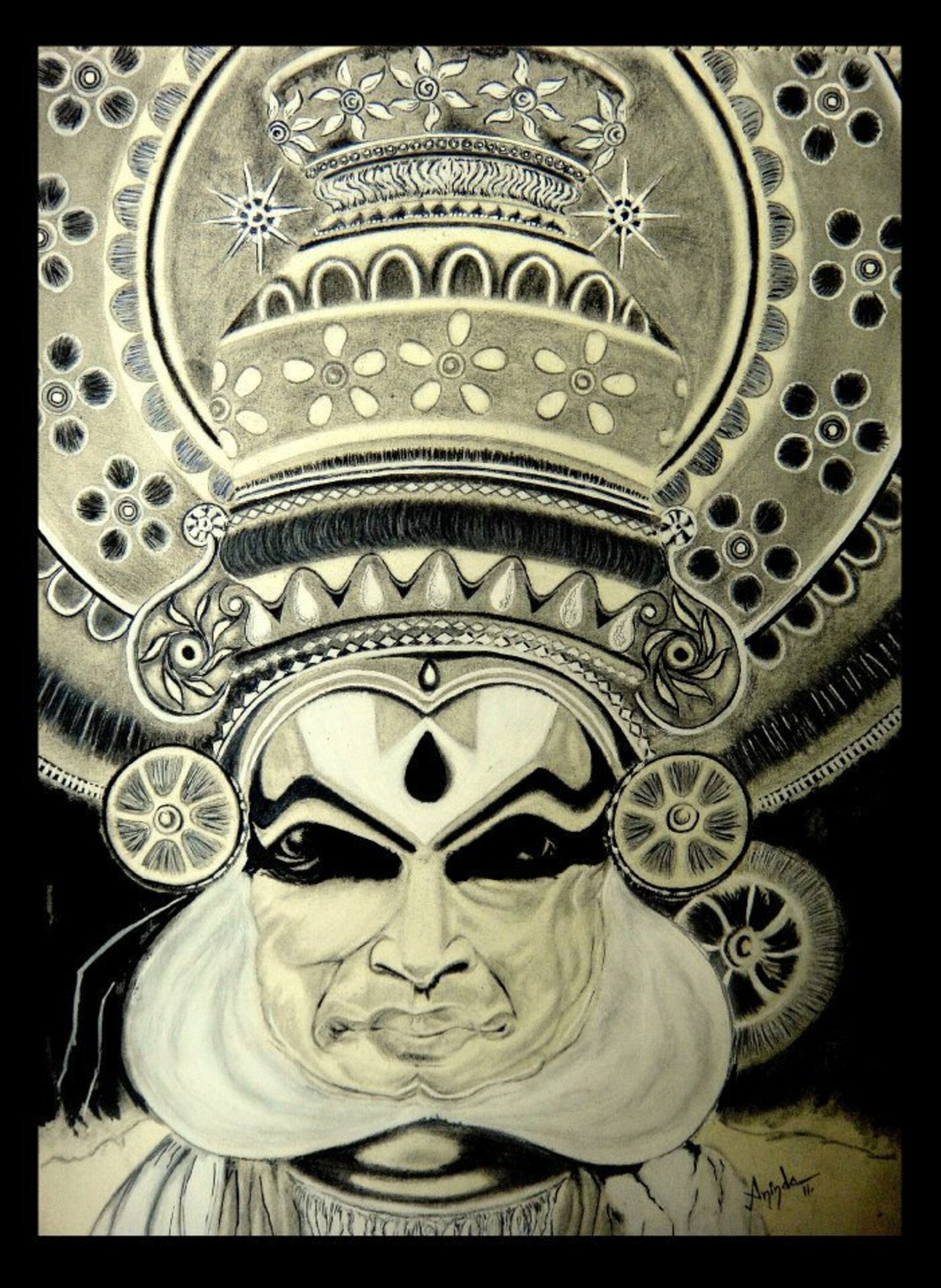 Digital Pencil Sketch Kathakali Dancer Etsy