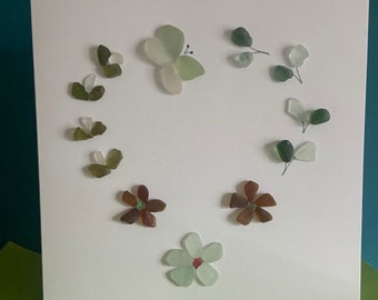 Heart  in Bloom Card/ Seaglass card/ Handmade in Ireland /
