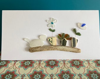 Cats on the shelf/ seaglass card / unique card/ birthday / just because