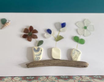 BESTSELLER ** Handgemachte Glückwunschkarte / Blanko-Karte / Geburtstagskarte / Blumen-Meerglas-Karte / Karte für Mama / Muttertag / Jahrestag