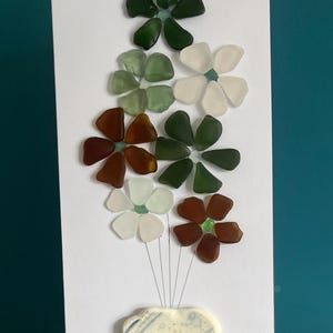 Carte de belles fleurs/fabriquée en Irlande/Carte en verre de mer/faite main/unique/fête des mères