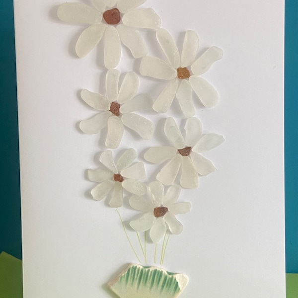 Daisy Daisy seaglass card / flower birthday card/ card for Mum/ made in Ireland