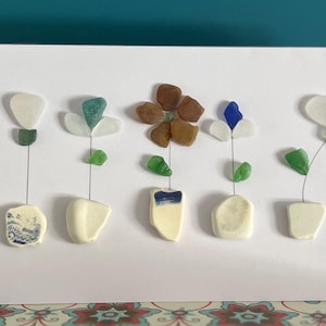 Nouveau design/Best-seller/Pots de fleurs d'affilée/Carte d'anniversaire/Carte de verre de mer faite main/Carte pour maman/Carte de voeux vierge