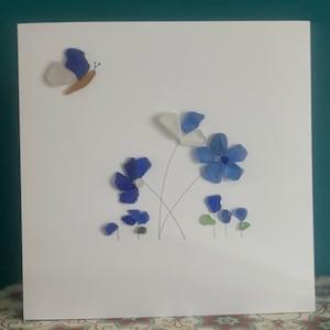 RARE FIND***Blue flower garden / rare blue seaglass card / made in ireland