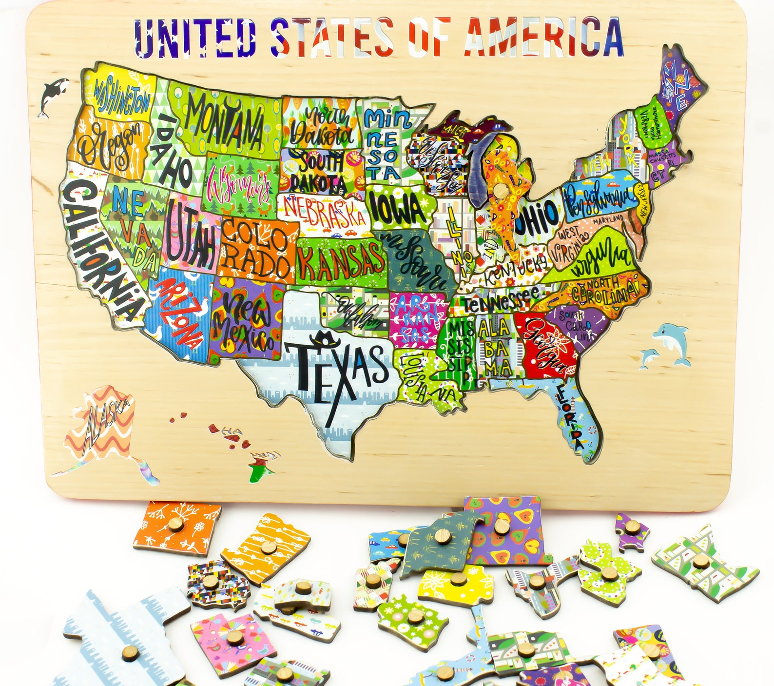 Map Of The US USA Puzzle Educational Game Wood Toy Gift Etsy Il 1588xN.3052154509 Ddea