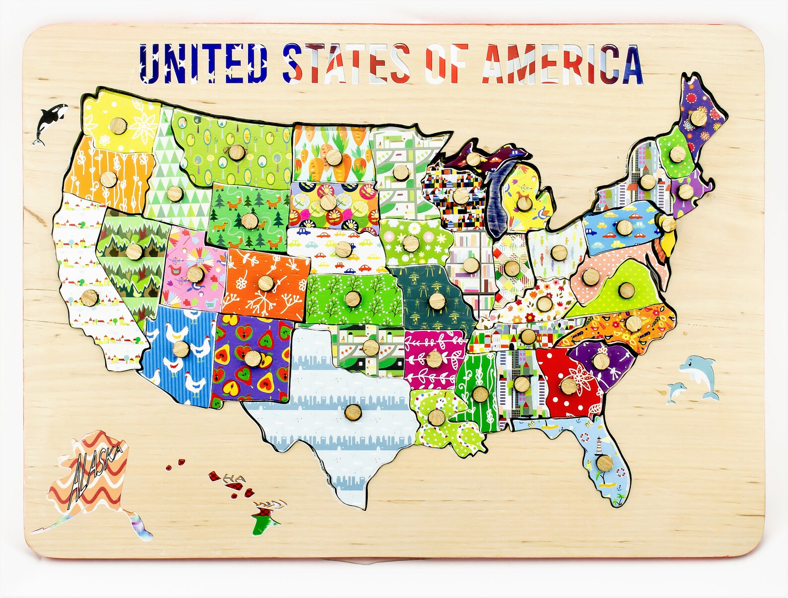 Map of the US USA Puzzle Educational Game Wood Toy Gift Etsy