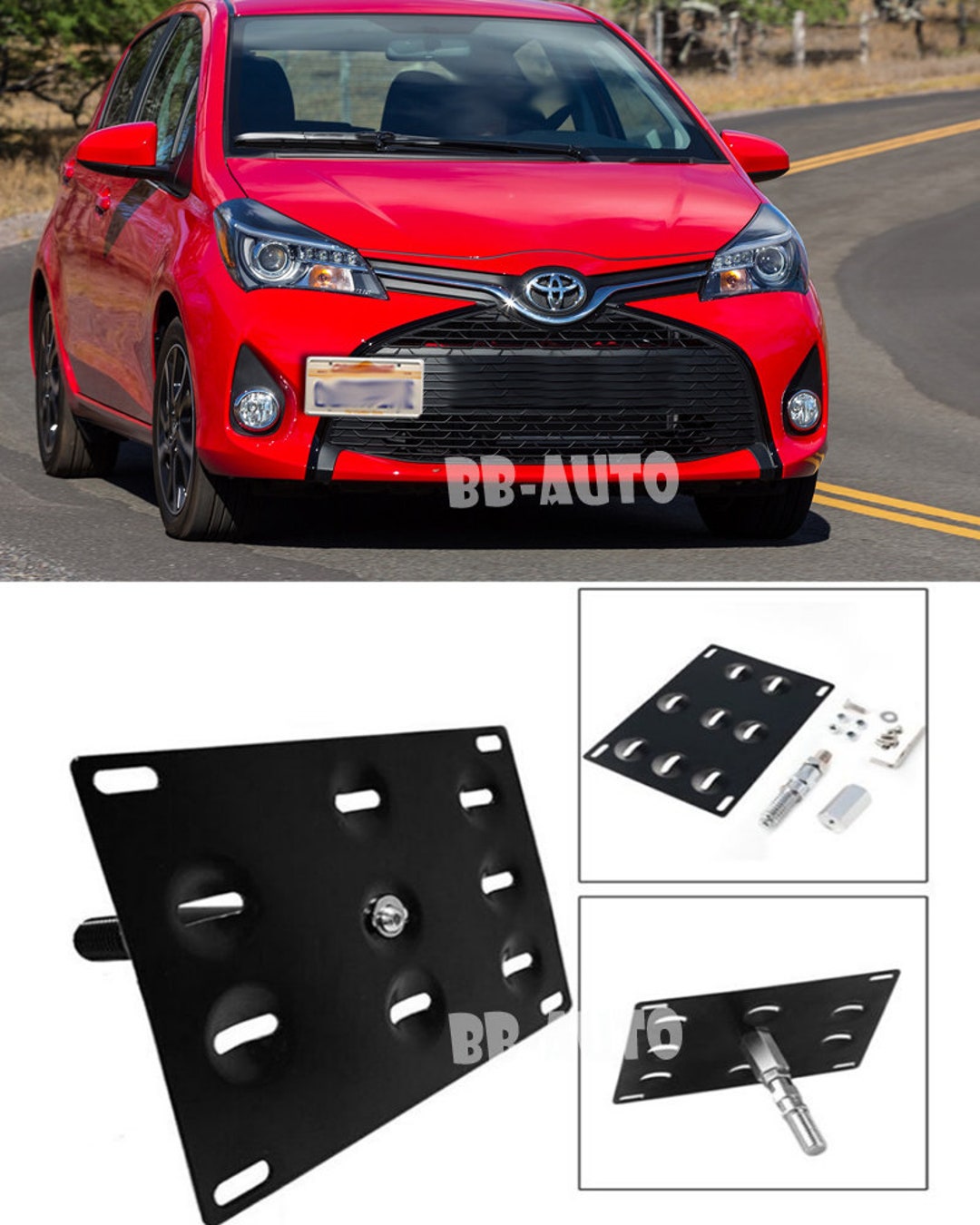 Front Bumper Tow Hook Hole Cover License Plate Relocate Bracket