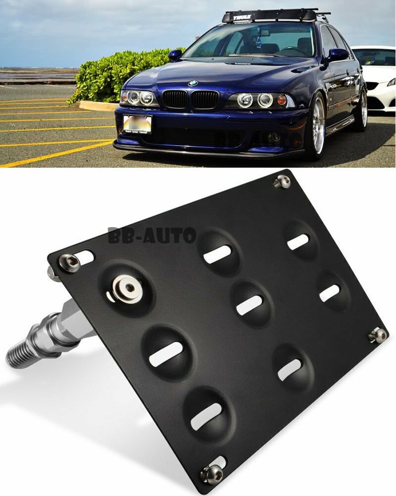 Front Bumper Tow Hook Hole Cover License Plate Relocate Bracket Frame
