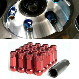 For Honda Toyota Lexus Acura Mazda Wheel Rim Spacers Hub Bearing Lug Nuts Studs Bolts Screws M12x1.5 Anodized Muketi Tuner Open End 48MM x20