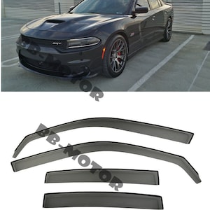 For 11-19 Dodge Charger SRT V6 V8 Daytona IN-CHANNEL Side Window Frame Rain Guard Deflectors Smoke Tinted Spoiler Body Kit Visors Hellcat