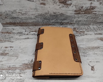 Artisan Leather Book Cover with Decorative Spine & Straps – Custom Handmade Journal or Bible Case – Vintage Collectible Gift.