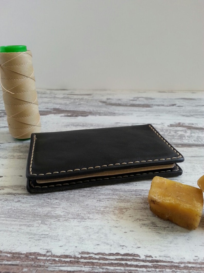 Cartera larga de cuero, billetera minimalista, billetera delgada de hombre artesanal, tarjetero de cuero, tarjetero de cuero, billetera de cuero, billetera hecha a mano imagen 4