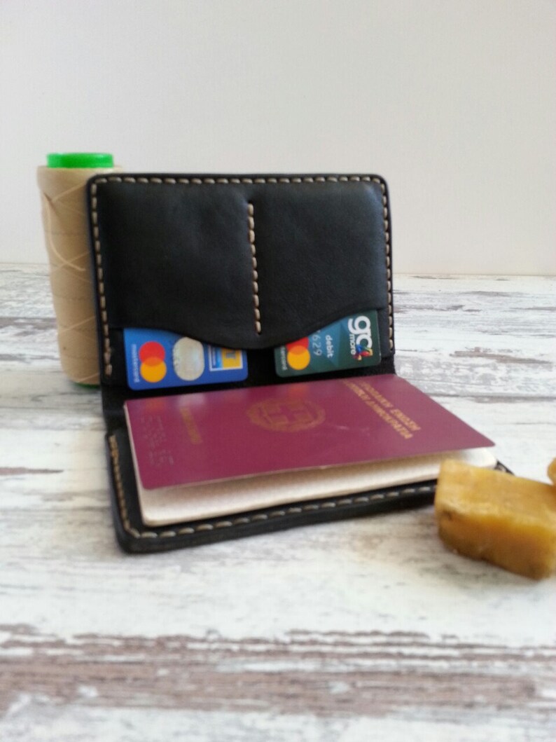 Cartera larga de cuero, billetera minimalista, billetera delgada de hombre artesanal, tarjetero de cuero, tarjetero de cuero, billetera de cuero, billetera hecha a mano Black