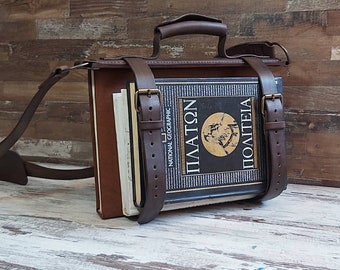 Leather Book Carrier With Handle Shoulder Strap – Adjustable