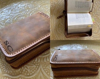 Funda de cuero para Biblia, funda de cuero para libro, funda para libro, funda para libro con cremallera, funda para Biblia, funda para Biblia con cremallera, estuche para Biblia, funda para libro