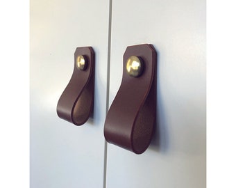 Minimalist Leather Knob – No Stitching – External Brass or Silver Screw – Custom Handmade Cabinet or Drawer Pull – Rustic Hardware.