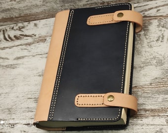 Leather Book Cover with Structured Spine & Dual Strap Closure – Handmade Custom Fit – Vintage Style Gift for Writers, Readers, Bible Use.