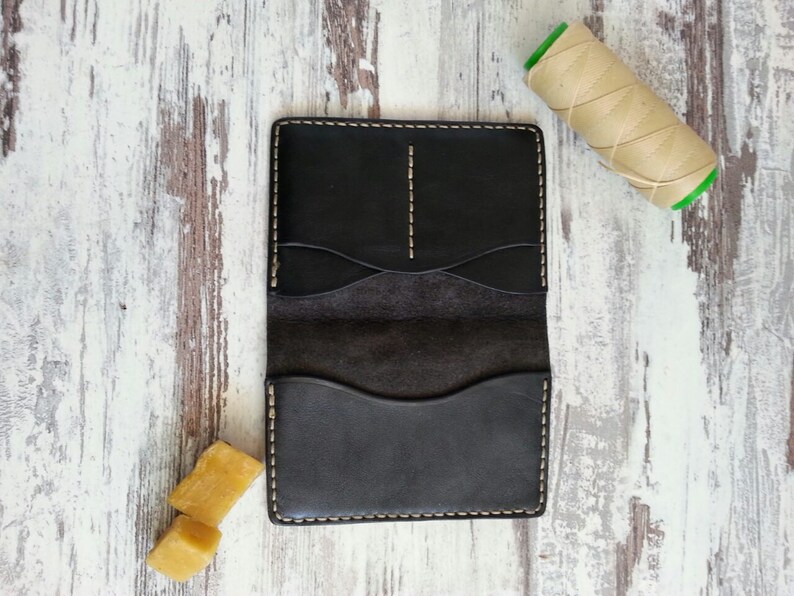Cartera larga de cuero, billetera minimalista, billetera delgada de hombre artesanal, tarjetero de cuero, tarjetero de cuero, billetera de cuero, billetera hecha a mano imagen 5