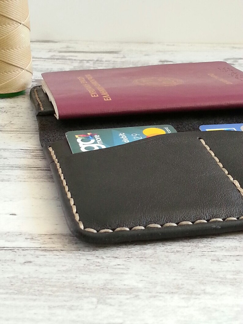Cartera larga de cuero, billetera minimalista, billetera delgada de hombre artesanal, tarjetero de cuero, tarjetero de cuero, billetera de cuero, billetera hecha a mano imagen 3