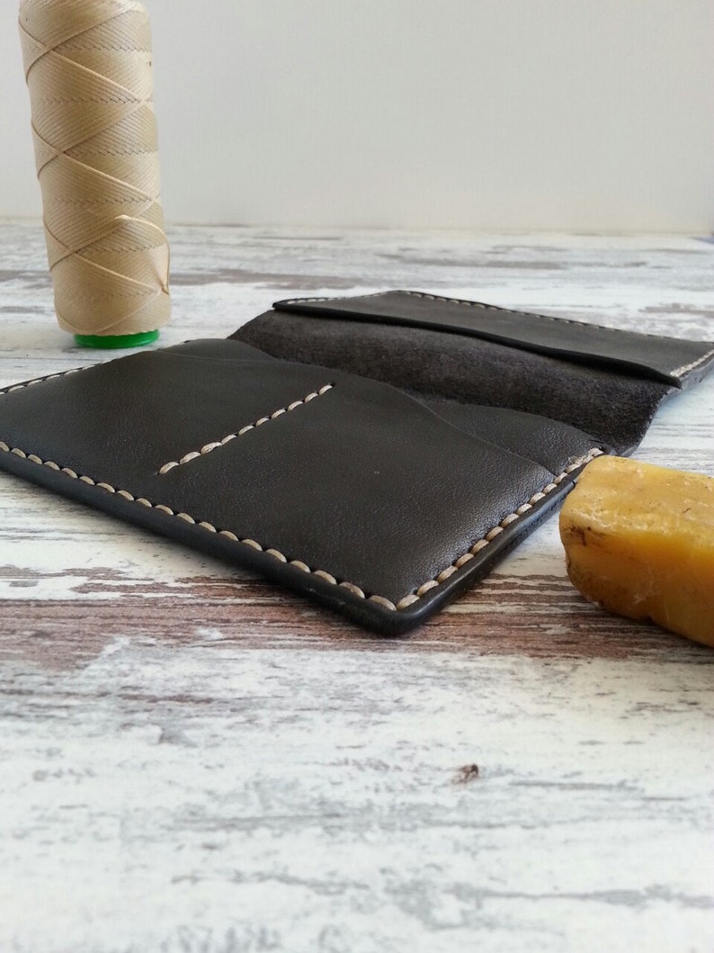 Cartera larga de cuero, billetera minimalista, billetera delgada de hombre artesanal, tarjetero de cuero, tarjetero de cuero, billetera de cuero, billetera hecha a mano imagen 7