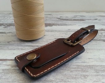 Handmade Leather Luggage Tag: Vegetable Tan Leather, Travel Gift