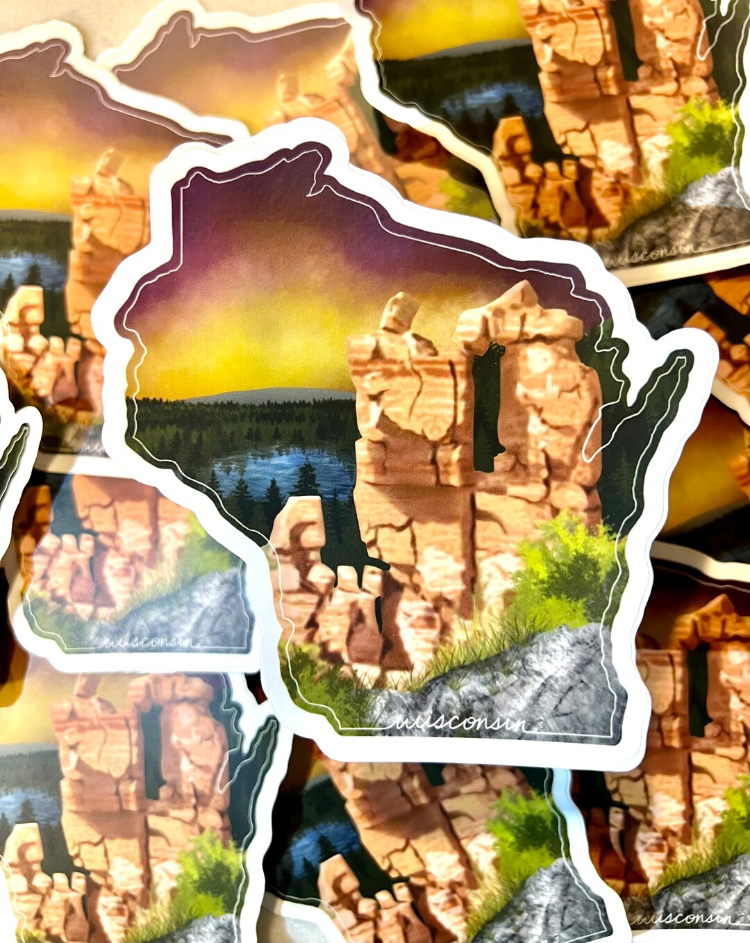 Wisconsin Map Sticker Wisconsin Landscape Waterproof Sticker | WI State Sticker | Decal ...