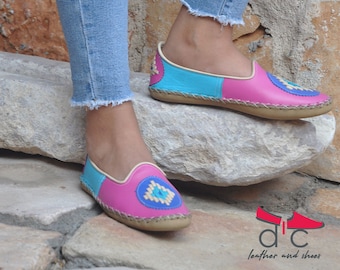 Leather barefoot handmade women moccasions, Earthing soles, colourful loafers, Turkish yemeni shoes, Minimalistic artisanal footwear