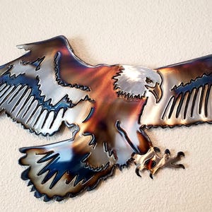 Bald Eagle Diving Torched Metal Wall Art
