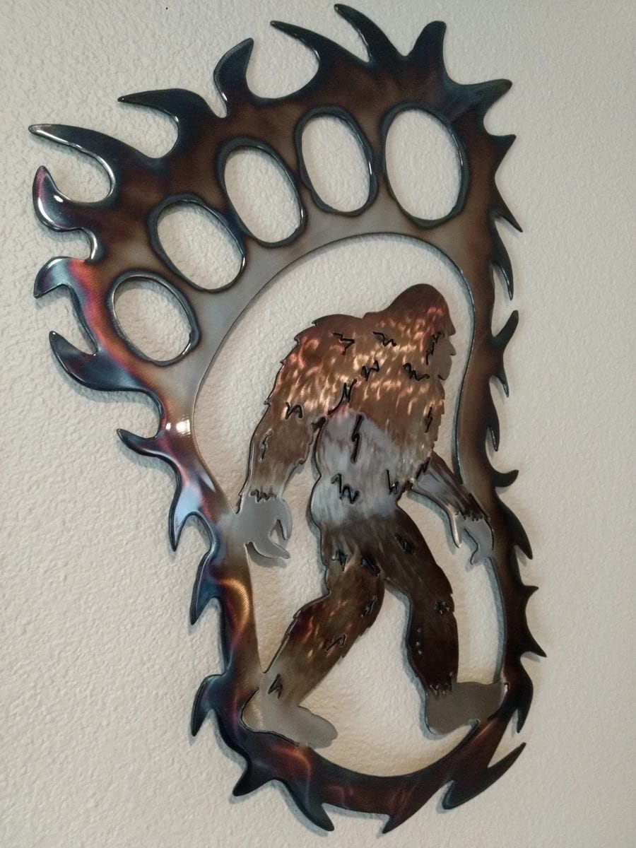 Sasquatch Bigfoot Print Torched Metal Art Etsy