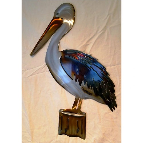 Perch Pelican Metal Wall Art Beach Decor Outdoor Wall Art Etsy
