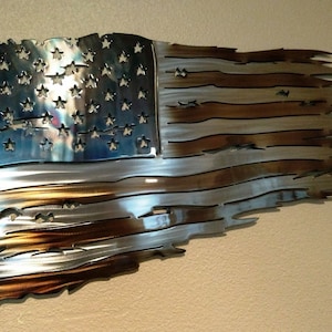 American Flag Tattered Battle Worn Metal Wall Art