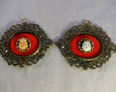 Vintage 1950s Set of 2 pcs Toshikane Brass Ornate Frame Riba Co. Wall Hangings