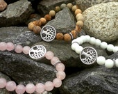 Bracelet Life Tree Gemstone Rose Quartz Lapis Lapis Lazuli Jasper Wood 8mm Stretch Power Yoga Balls Beads Karma Buddha Budda Pink