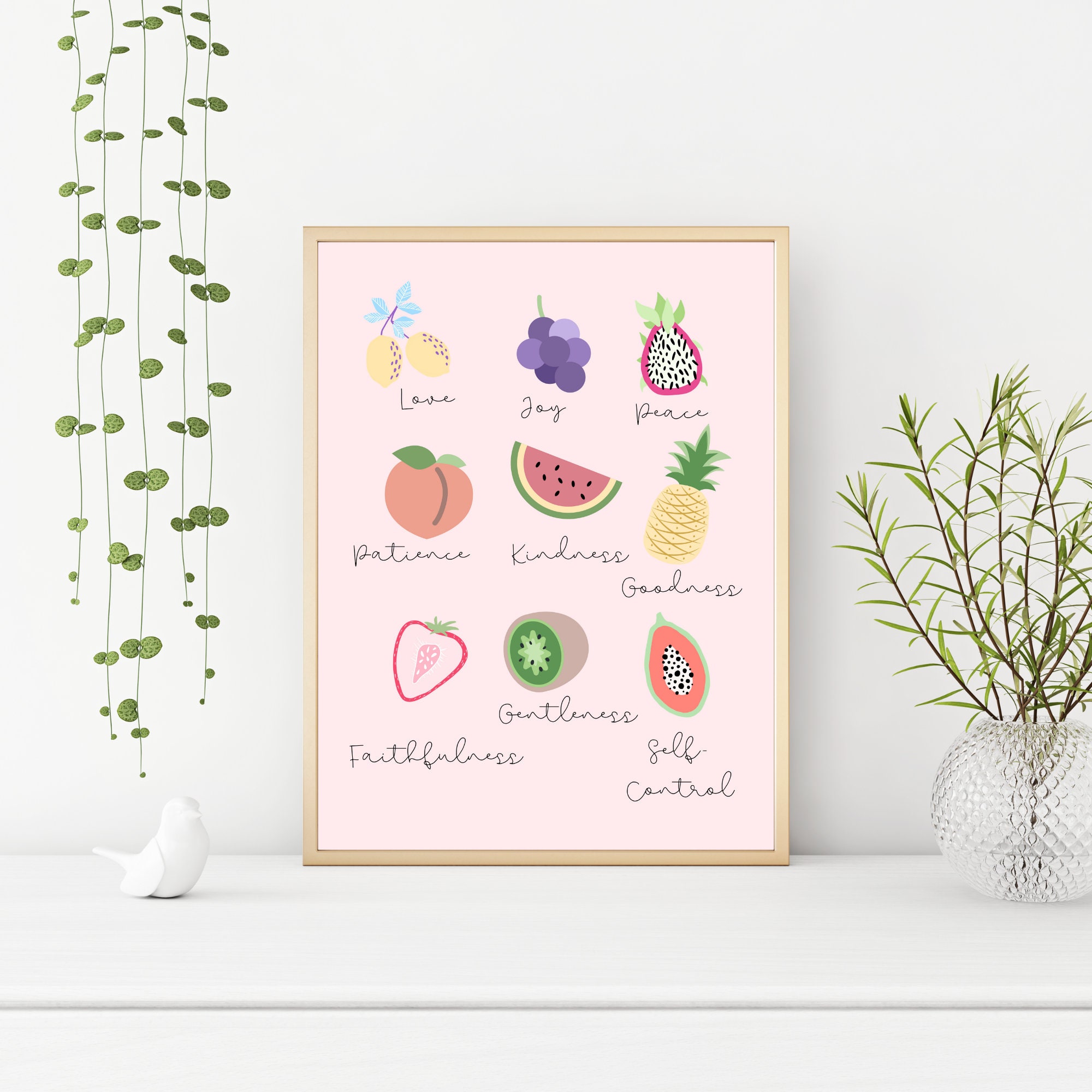 Fruit of the Spirit Printable With Pink Background, Bible Verse Print ...