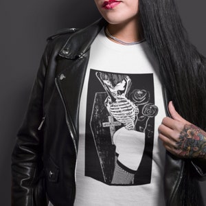 Unisex White Goth T-shirt. Coffin T-shirt. Gothic clothes.