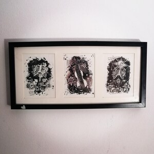 Goth Frame. Goth art. Skeleton Art.  Framed prints. Set of prints.