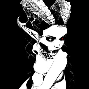 Satanism decor. Goth art print. Demont print