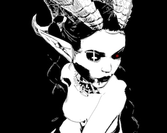 Satanism decor. Goth art print. Demont print