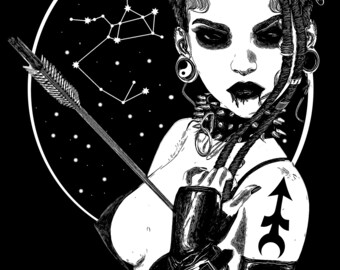 Dark Sagittarius Art Print, Gothic Zodiac Illustration