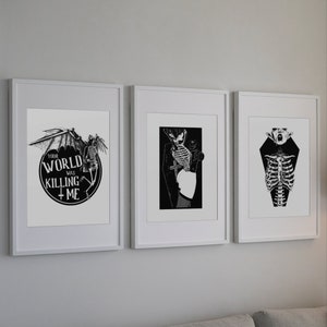 Set of three goth prints. Fine art prints. Goth decor