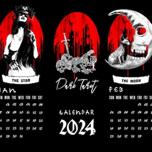 Wall Calendar 2024. Dark Tarot Calendar. Postcard Calendar. Goth Calendar. Satanic Calendar.
