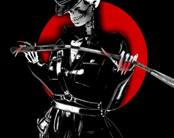 Dominatrix Skeleton Art Print, Sexy Fetish Dark Art (A4)