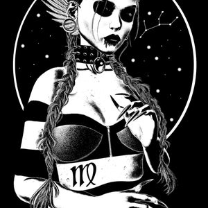 Dark Virgo. Dark Zodiac. Art print. Dark art poster.